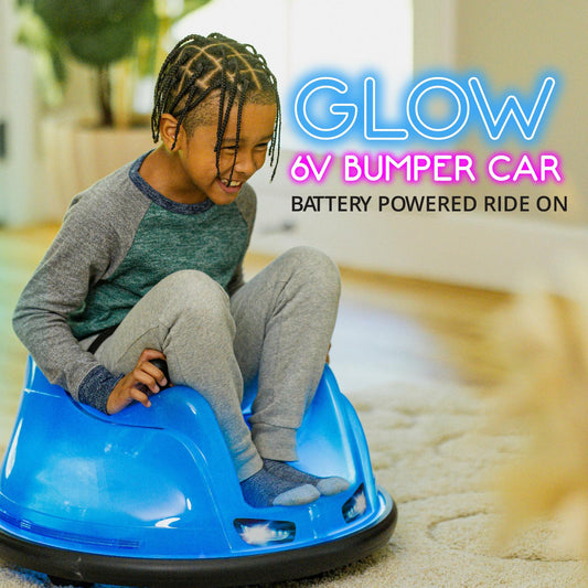 Flybar 6V Blue Glow Kids Bumper Car–LED Ride-On Toy, 360° Spin, Ages 1.5+, 66lbs