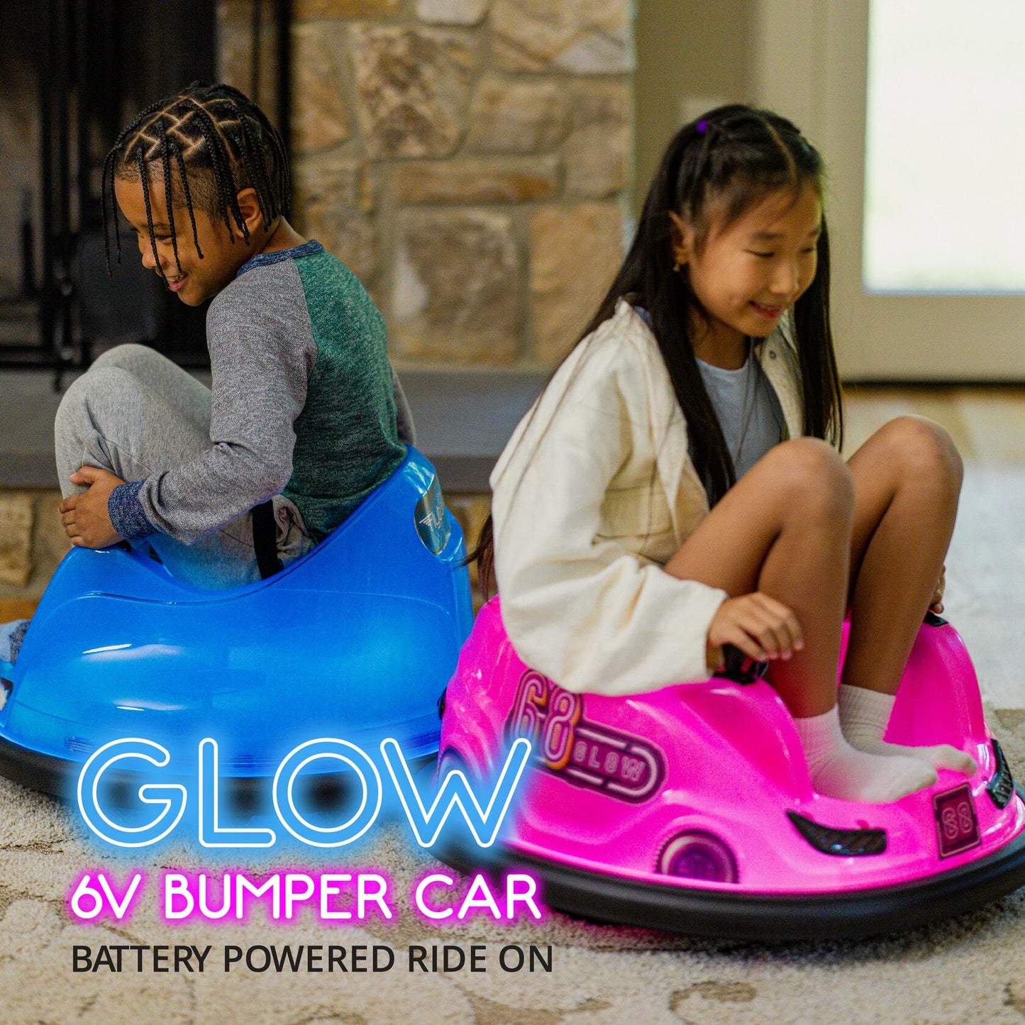 Flybar 6V Blue Glow Kids Bumper Car–LED Ride-On Toy, 360° Spin, Ages 1.5+, 66lbs