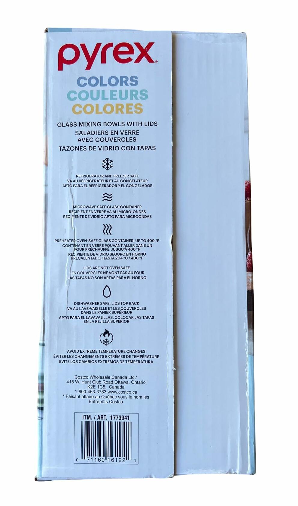 Pyrex Glass Mixing Bowl Set w/Lids, Nesting Storage, Microwave & Dishwasher Safe