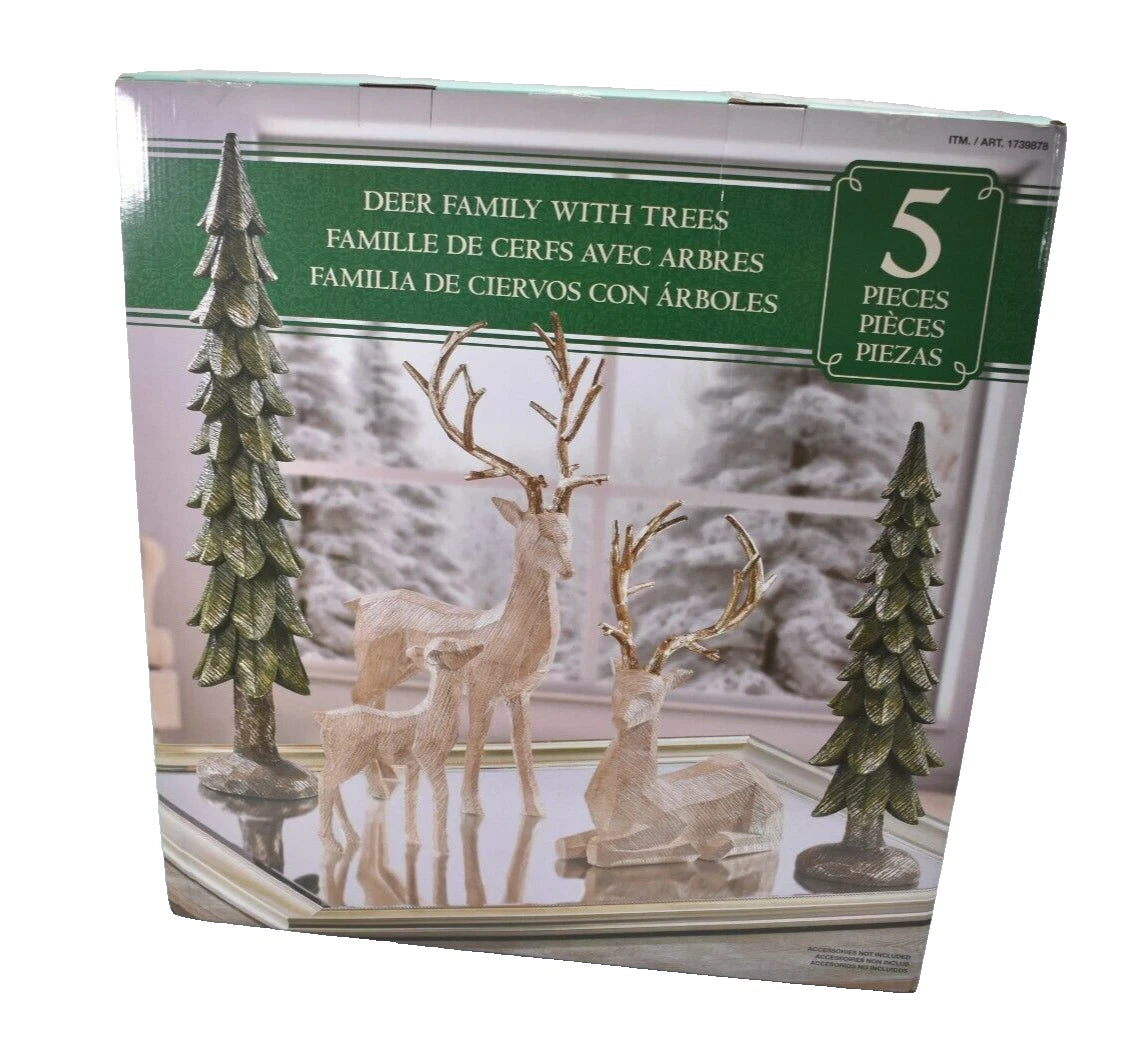 Christmas Deer Family with Trees, Set of 5