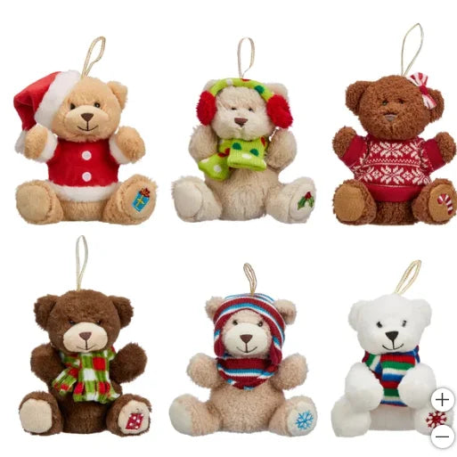 4.5” Plush Bear & Animal Ornaments, 12-piece Set
