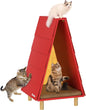 FÉLICETTE Cat Foldable House, Cat Bed for Indoor Cats, Morden Cat Cave, Wooden Cat beds & Cat Tree & Cat Scratcher 3 in 1, Cat Furniture for Small Pet Large Kitty, Cat Teepee, RED