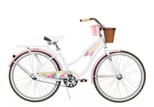 Huffy Women's 26" Classic Panama Jack Beach Cruiser Bike w Front Basket, White