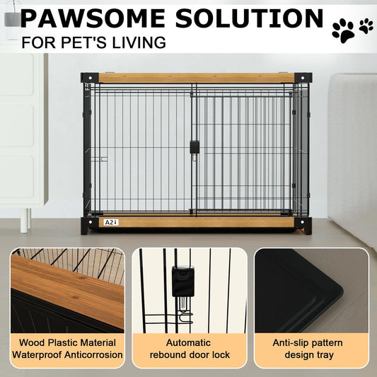 Dog Crate,Dog Cage with Removable Cleaning Tray,Wood Plastic Dog Kennel with Double Doors,Lnterior Aesthetic Dog Crate,Dog Kennel for Small/Medium/Large Dog (37.4" L x 27.55" W x 27.55" H)