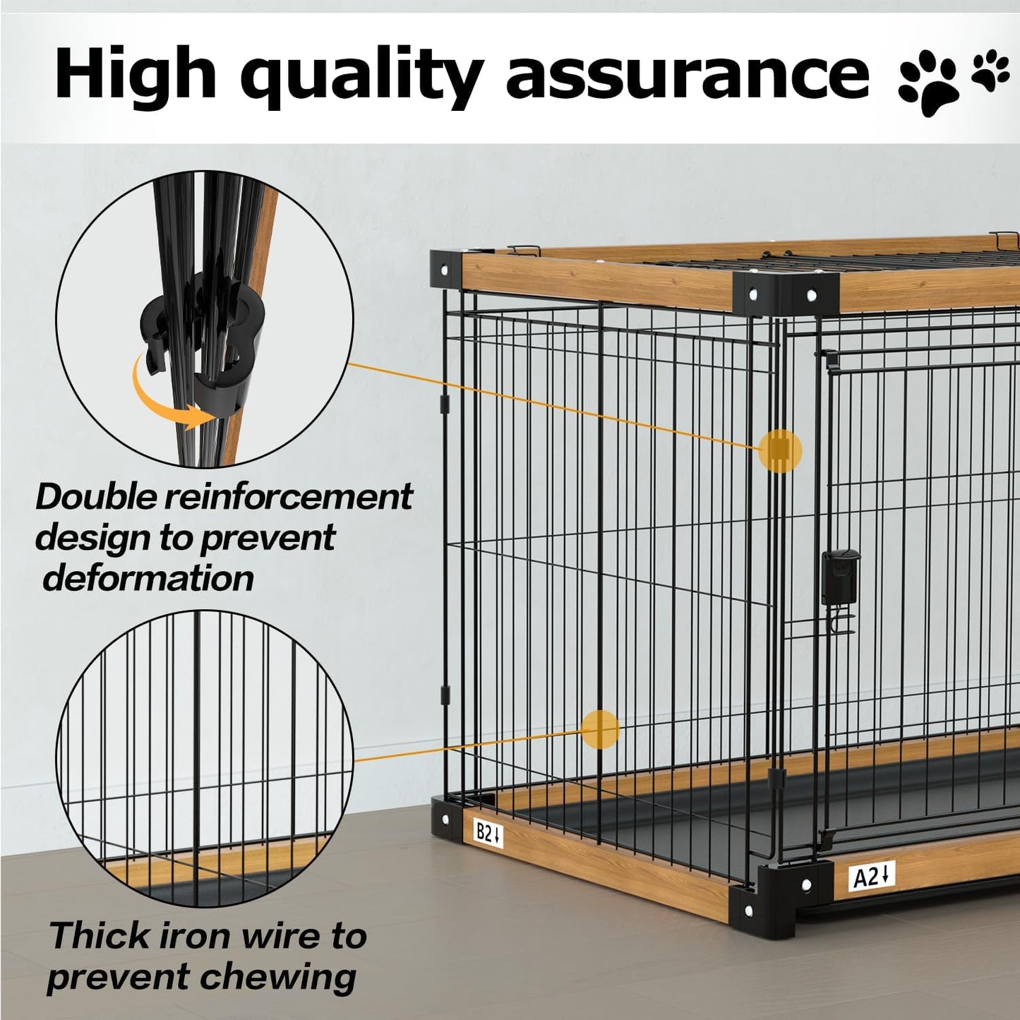 Dog Crate,Dog Cage with Removable Cleaning Tray,Wood Plastic Dog Kennel with Double Doors,Lnterior Aesthetic Dog Crate,Dog Kennel for Small/Medium/Large Dog (37.4" L x 27.55" W x 27.55" H)