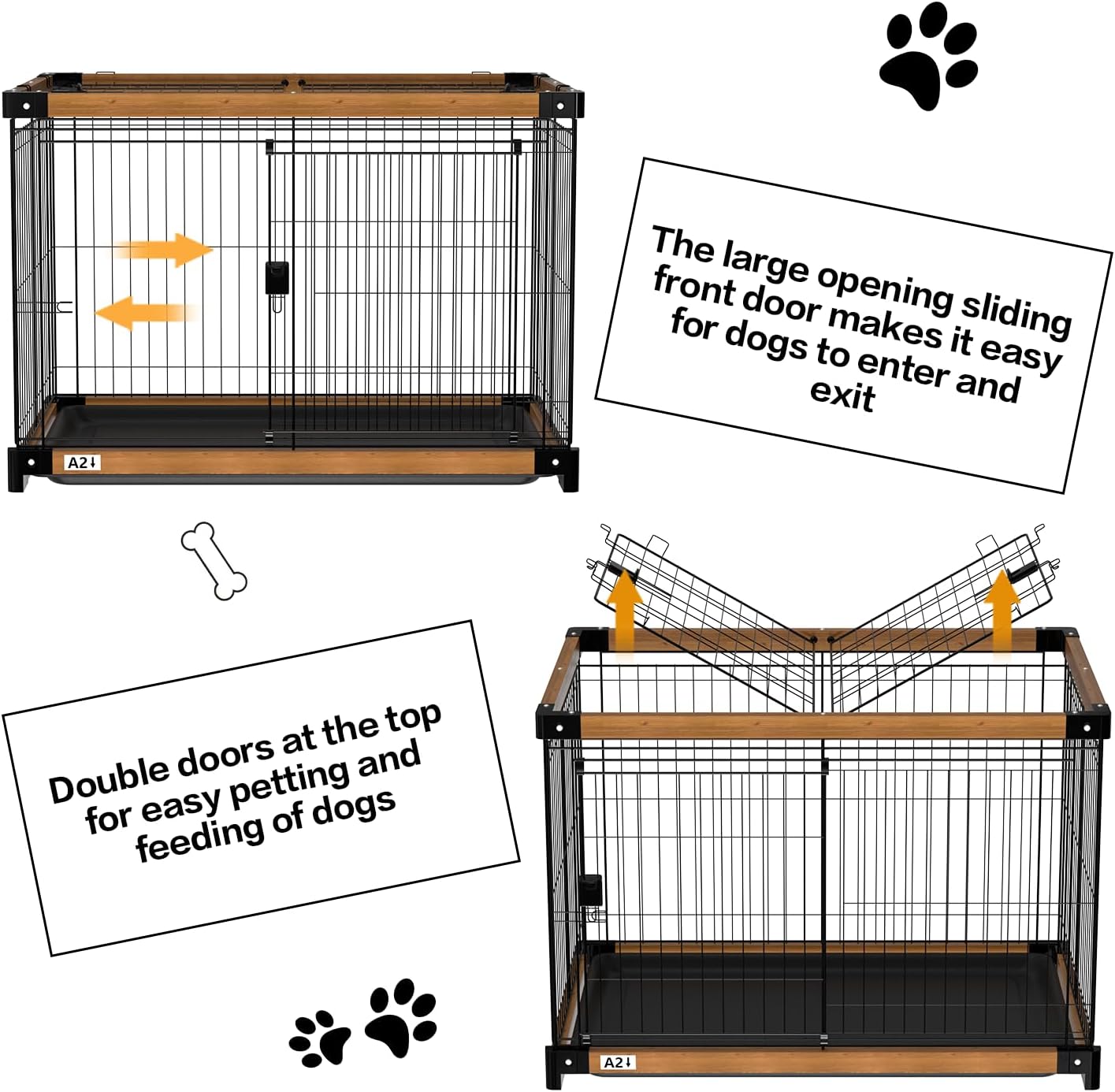 Dog Crate,Dog Cage with Removable Cleaning Tray,Wood Plastic Dog Kennel with Double Doors,Lnterior Aesthetic Dog Crate,Dog Kennel for Small/Medium/Large Dog (37.4" L x 27.55" W x 27.55" H)