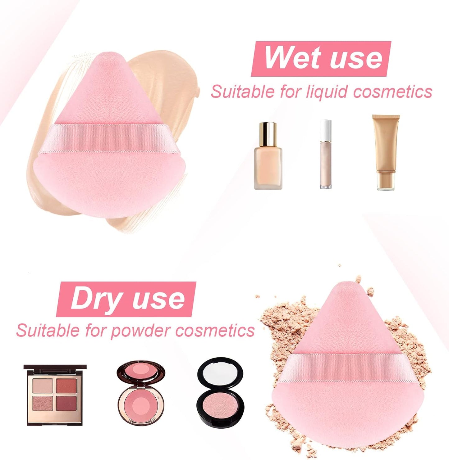 16 Pieces Triangle Powder Puff Face Soft Triangle Makeup Puff Velour Cosmetic Foundation Blender Sponge Beauty Makeup Tools