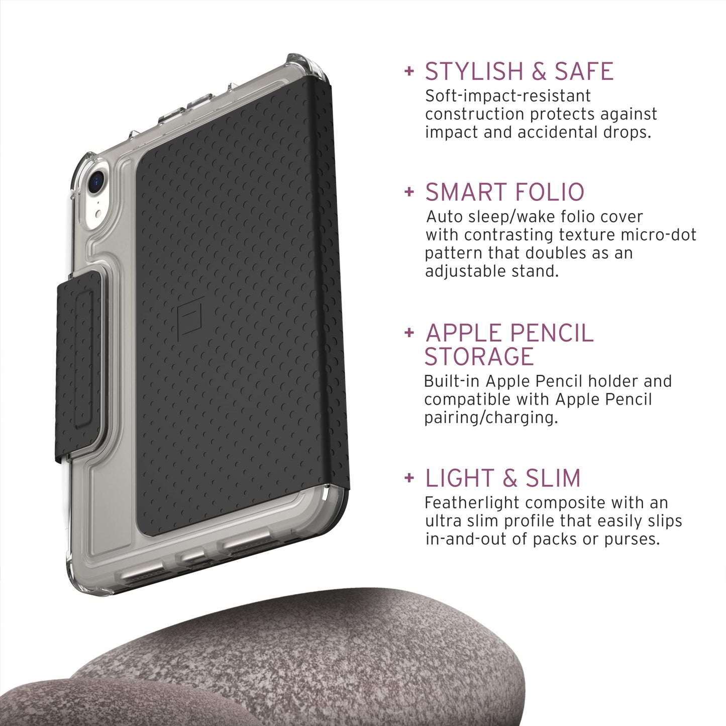 [U] by UAG Designed for iPad Mini A17 Pro (7th Gen)(6th Gen, 2021) Case 8.3" Lucent Lightweight Ultra-Slim Shockproof Smart Folio Protective Cover with Auto/Sleep Wake & Pencil Holder, Black