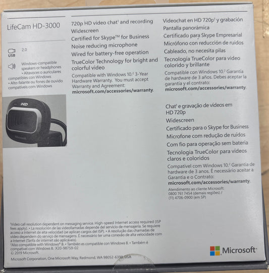 Microsoft LifeCam HD-3000 for Business with built-in noise cancelling Microphone, Light Correction, USB Connectivity with universal attachment base, for video calling on Microsoft Teams/Zoom