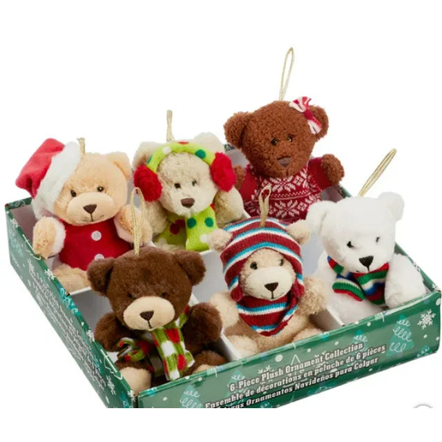 4.5” Plush Bear & Animal Ornaments, 12-piece Set