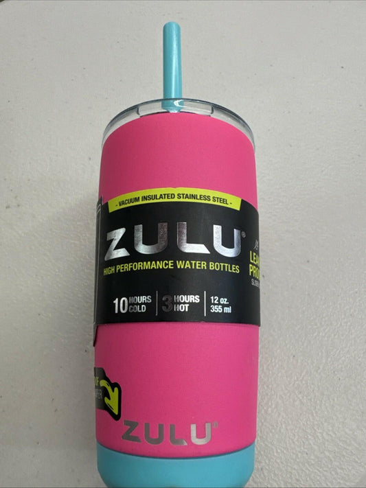 Zulu 12 Oz Pink Teal Water Bottle Straw