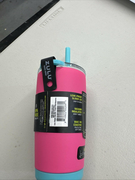 Zulu 12 Oz Pink Teal Water Bottle Straw