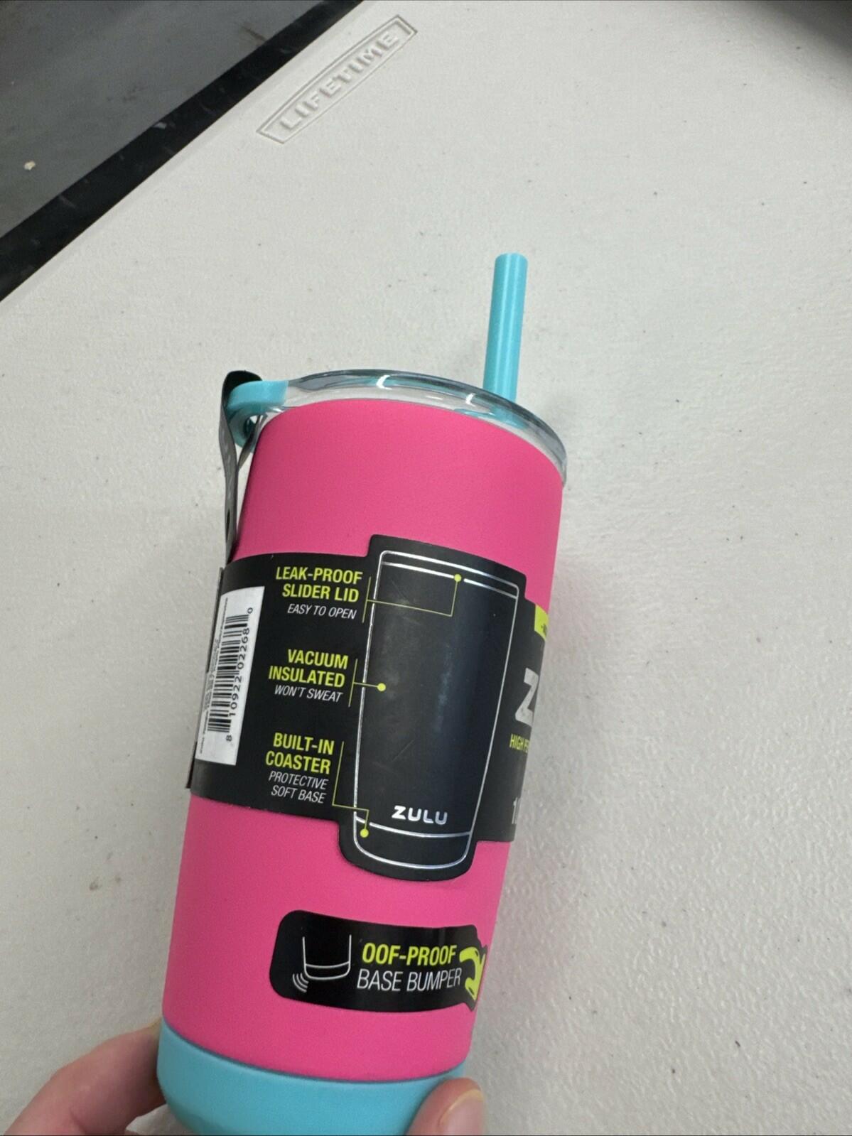Zulu 12 Oz Pink Teal Water Bottle Straw