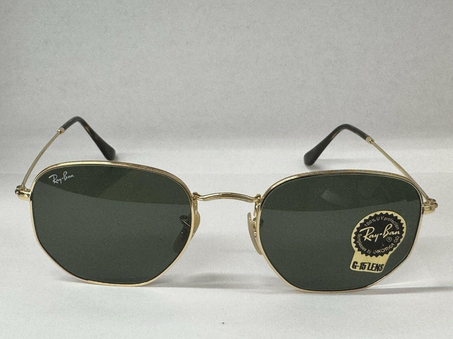 Ray-Ban Sunglasses RB3548N Hexagonal Flat Gold Frame Green Classic Lens 51mm