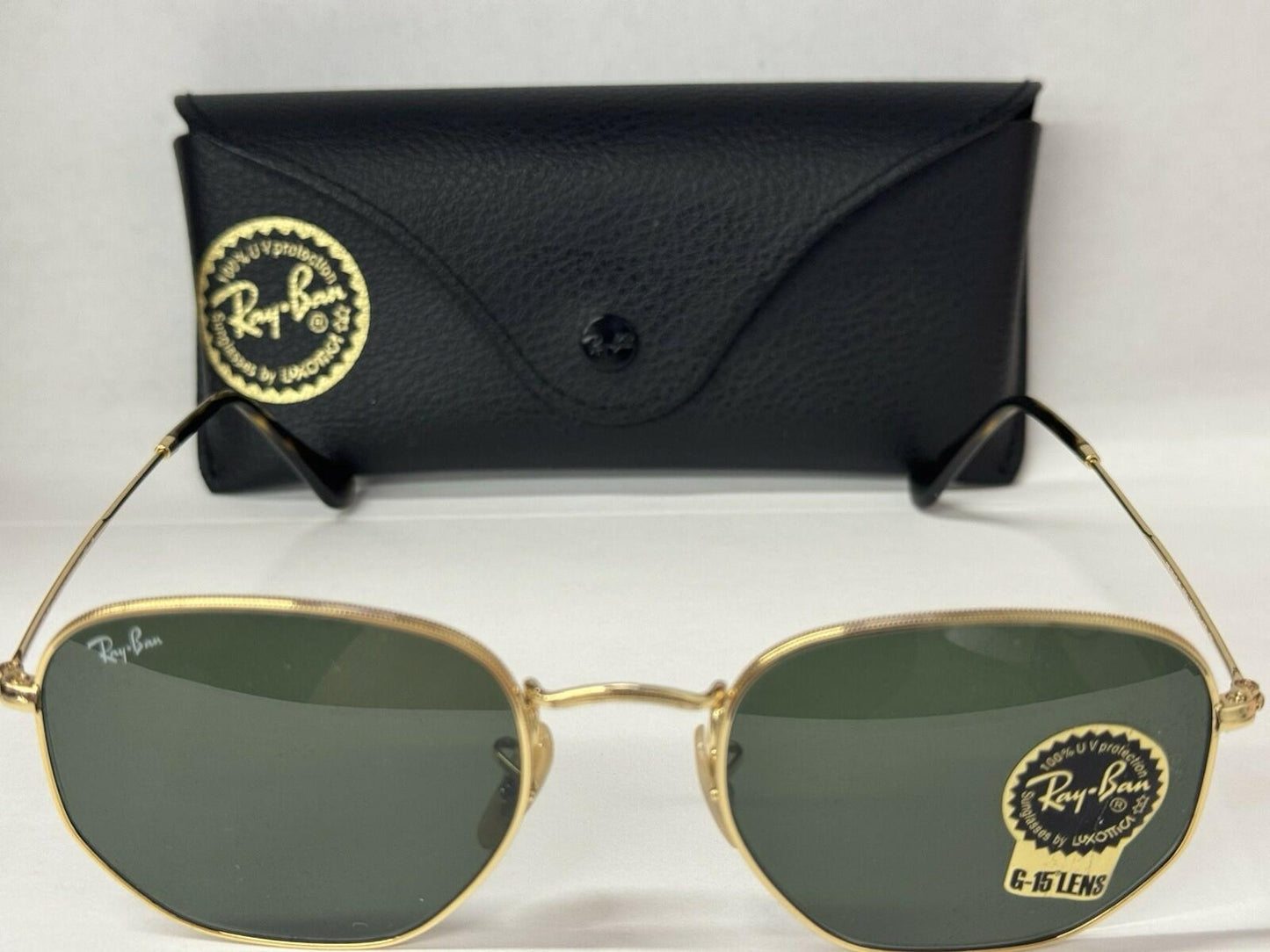 Ray-Ban Sunglasses RB3548N Hexagonal Flat Gold Frame Green Classic Lens 51mm