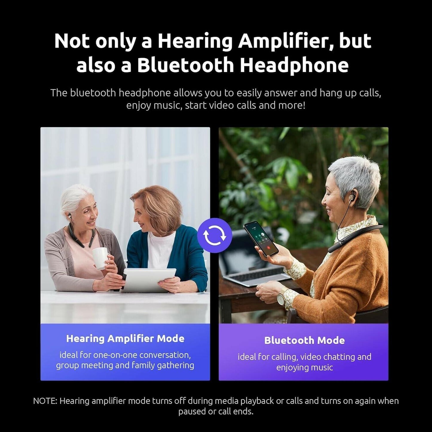 HearPod Air Bluetooth Hearing Amplifier for Adults with Noise Cancelling Mics
