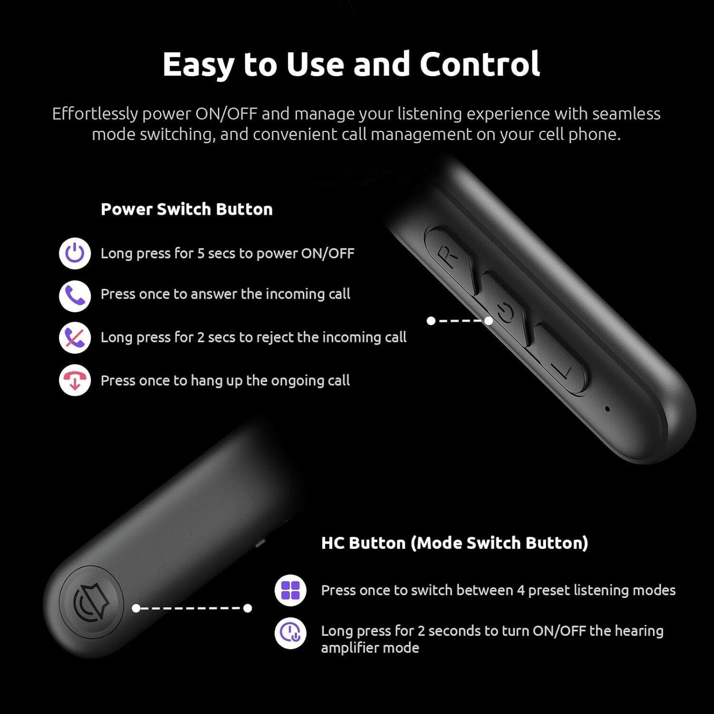 HearPod Air Bluetooth Hearing Amplifier for Adults with Noise Cancelling Mics