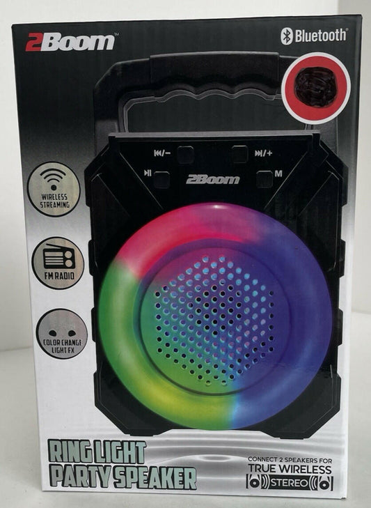 NIB  3 in 1 FM Radio Wireless Speaker Color Change Light Portable Black 2Boom
