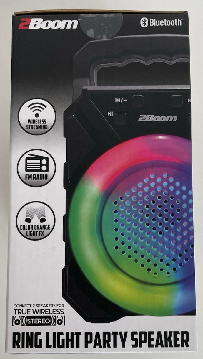 NIB  3 in 1 FM Radio Wireless Speaker Color Change Light Portable Black 2Boom