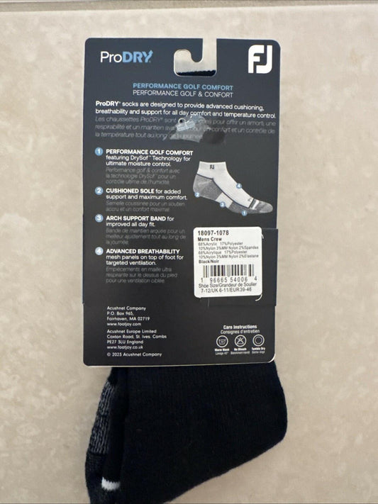 NEW FootJoy Men's ProDry Crew Golf Socks 2 Pairs Driftwood Size 7-12