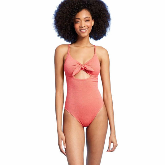Shade & Shore Women's Crepe Bralette Tie-Front One Piece Swimsuit-Large