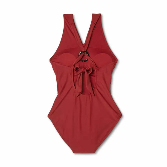 Kona Sol Women's Ring Crossover Ruched  One Piece Swimsuit-Large
