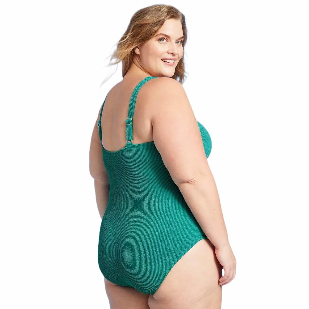 Kona Sol Women's Pucker Textured Square Neck  One Piece-Large