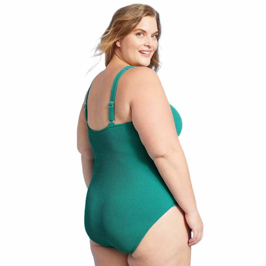 Kona Sol Women's Pucker Textured Square Neck  One Piece-Large