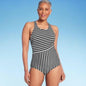 Lands' End Women's UPF 50 Full Coverage Striped High Neck Tugless One Piece -XL