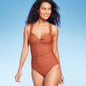 Women's Twist-Front Shirred Full Coverage One Piece Swimsuit-Large