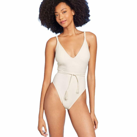 Shade & Shore Women's Braid Detail Extra High Leg One Piece Swimsuit-Medium