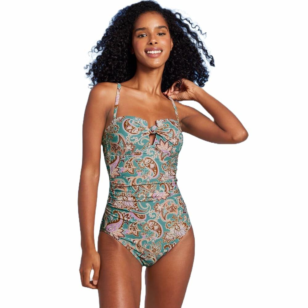 Shade & Shore Women's Shirred Bandeau One Piece Swimsuit - Medium