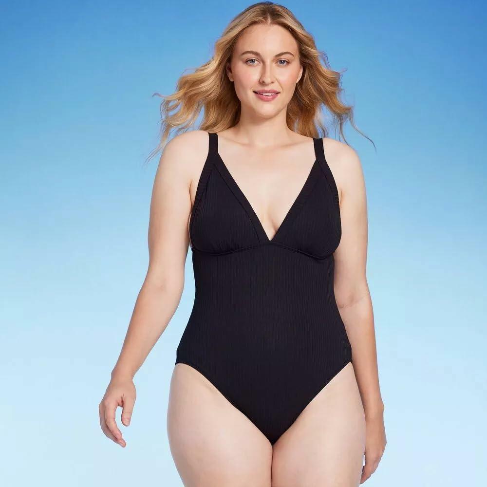 Shade & Shore Women's Ribbed Triangle One Piece Swimsuit-XL