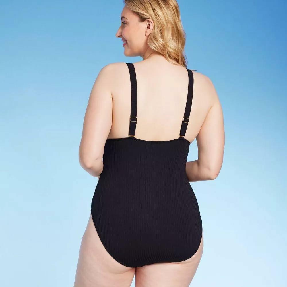 Shade & Shore Women's Ribbed Triangle One Piece Swimsuit-XL