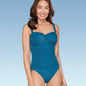 Women's UPF 50 Sweetheart Neckline Shirred One Piece Swimsuit - Aqua Green-Med