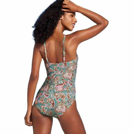 Shade & Shore Women's Shirred Bandeau One Piece Swimsuit - Medium