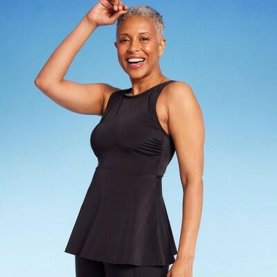 Lands' End Women's UPF 50 Flutter High Neck Tankini Top - Black XL