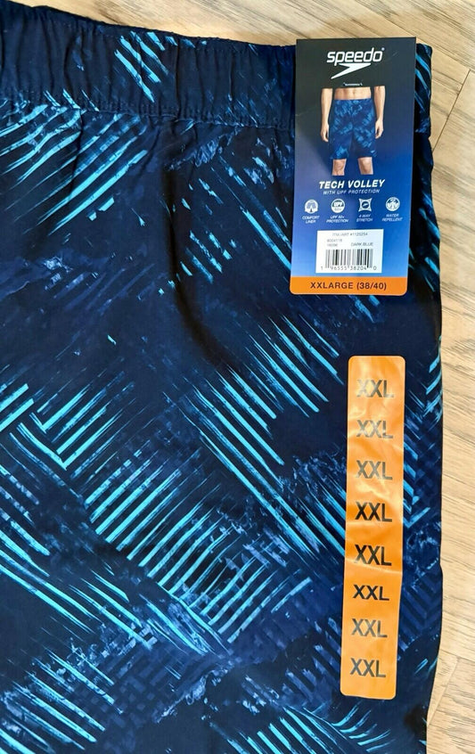 NWT Speedo Tech Volley Mens Bathing Suit Swimsuit Trunks Dark Blue 38/40 XXL 2XL