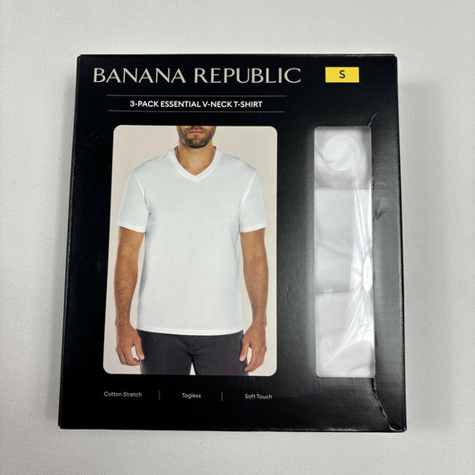 NEW Banana Republic Men's 3-Pack Essential V-Neck T-Shirts, White, Large