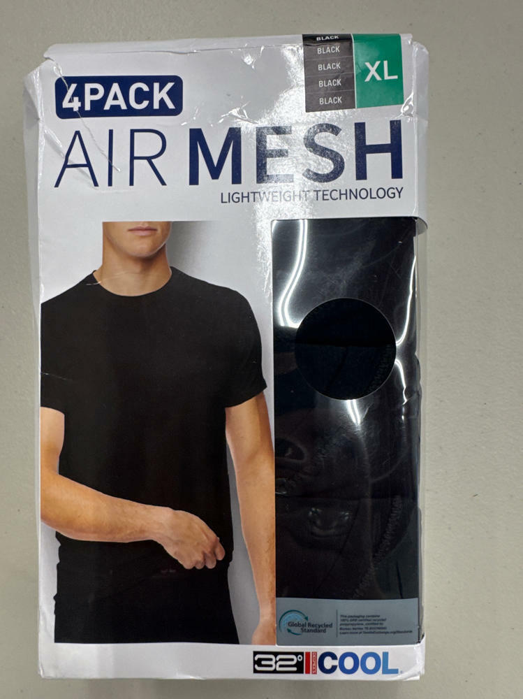 NEW 4-Pack! 32 Degrees COOL Men's Air Mesh Crew Neck T-Shirts BLACK XL