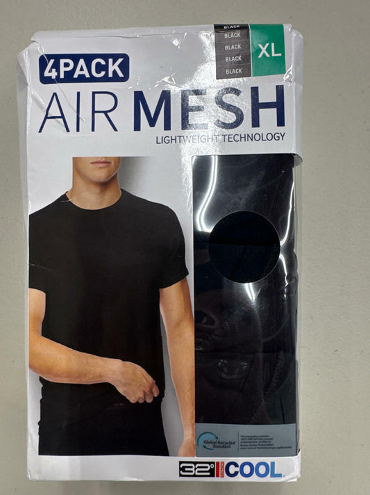 NEW 4-Pack! 32 Degrees COOL Men's Air Mesh Crew Neck T-Shirts BLACK XL
