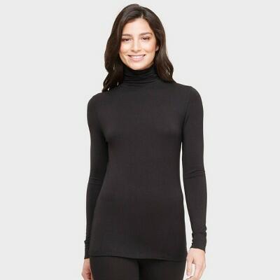 Warm Essentials by Cuddl Duds Women's Smooth Thermal Turtleneck Top-L-Black
