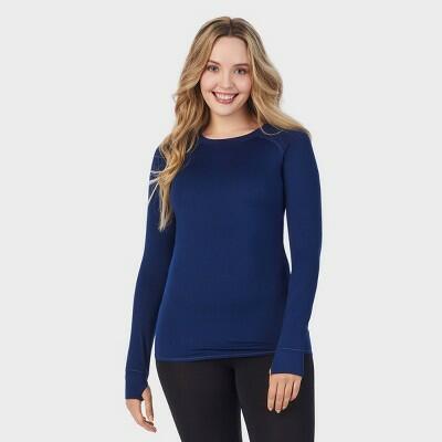 Warm Essentials by Cuddl Duds Women's Active Long Sleeve Crew-Pajama Top-Blue XL