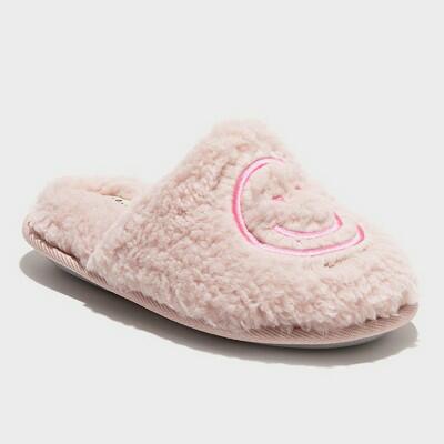 deluxe by dearfoams Girls' Happy Face Scuff Slippers - Light Pink 9-10