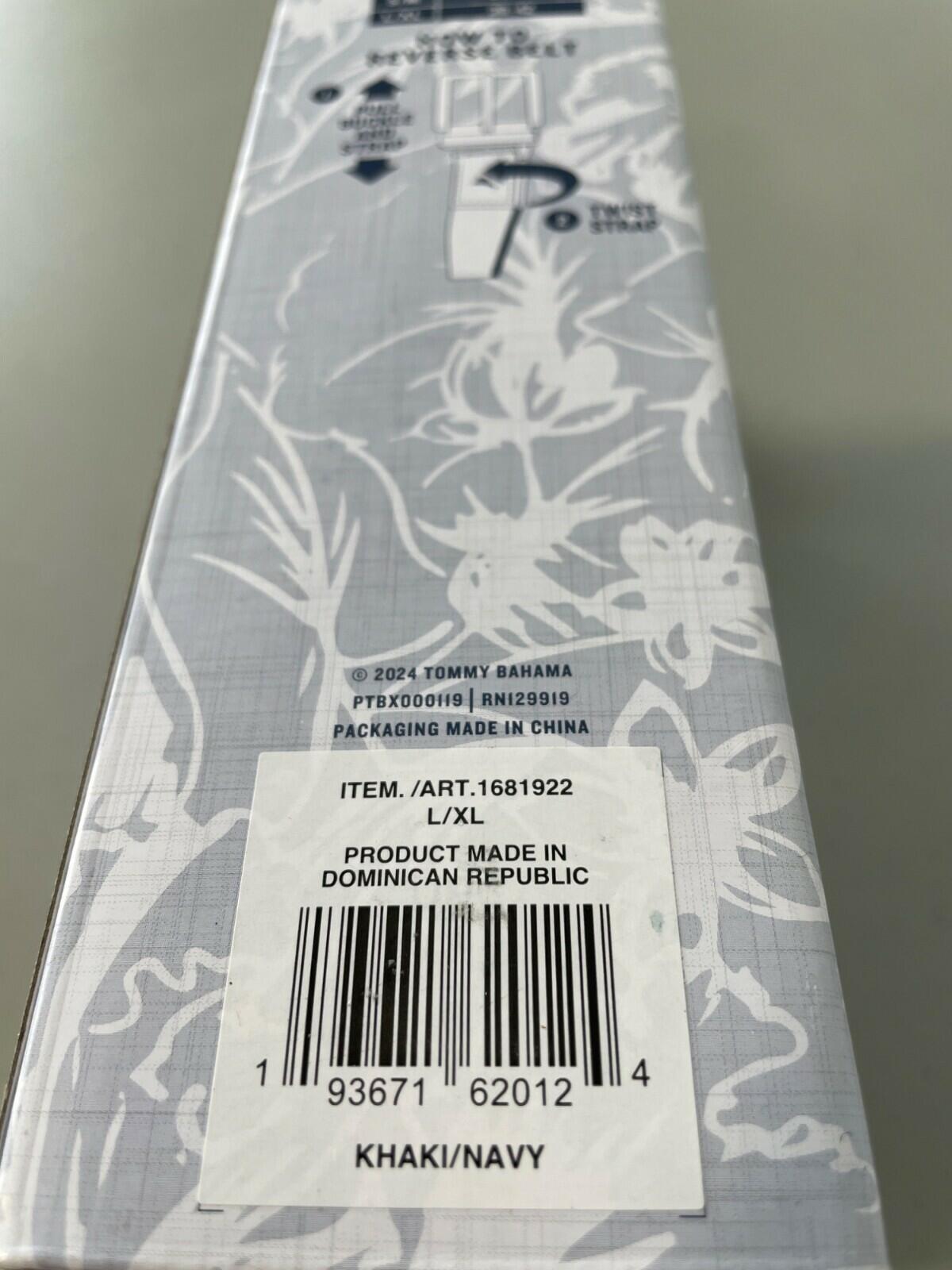 Tommy Bahama Reversible Stretch Belt Size Large/XL Navy Khaki Leather Trim NEW