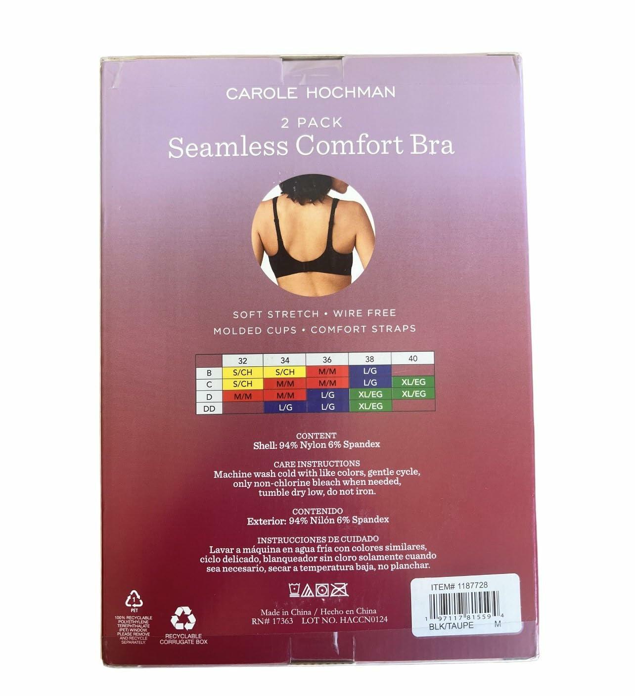 Carole Hochman Seamless Comfort Bra Wire Free Molded Cups Comfort Straps-2-pack