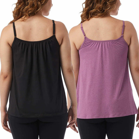 32 Degrees Cool Womens 2-Pack Lightweight Top Cami-Large-Plum/Black