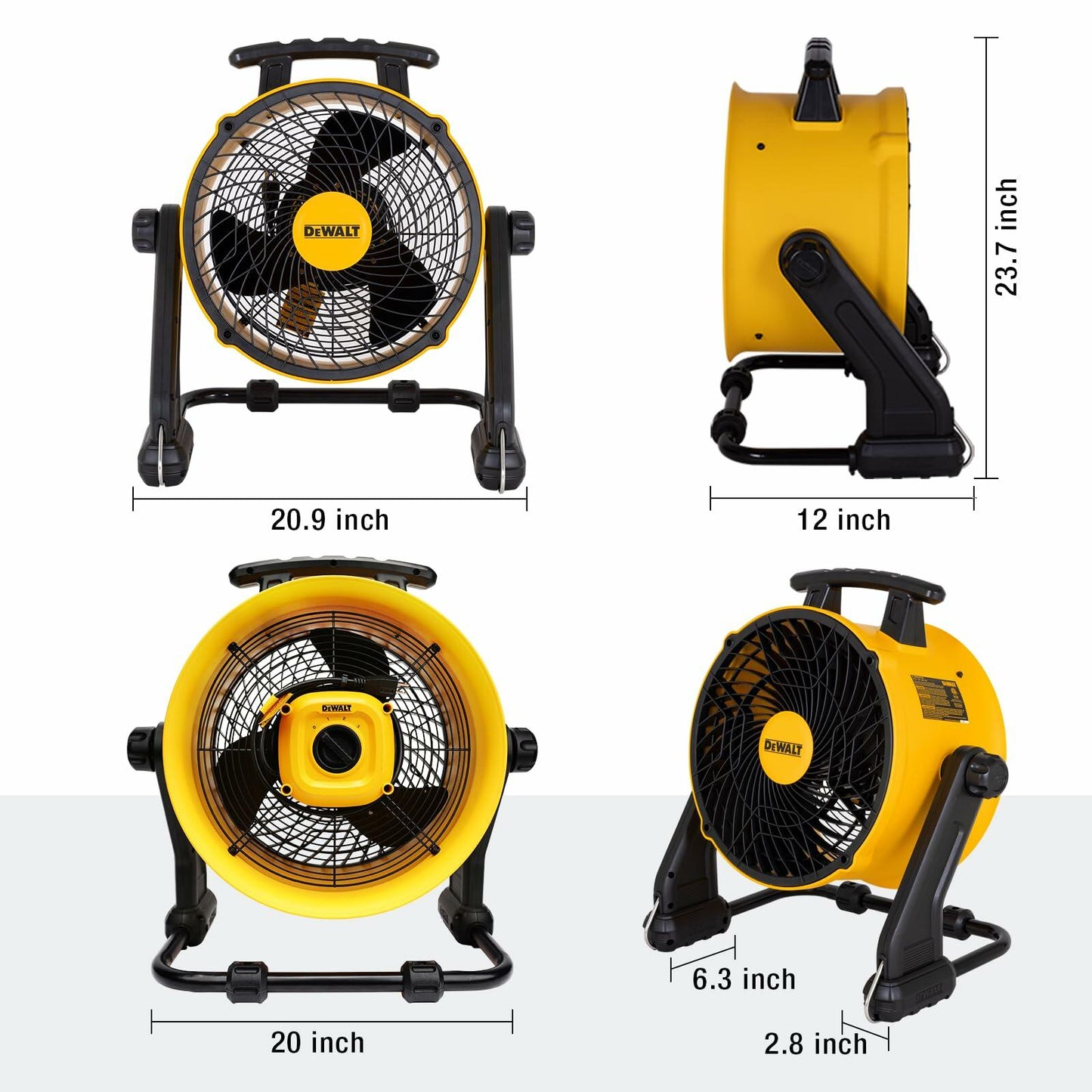 DEWALT 16 Inch Heavy Duty Floor Fan, Barrel Fan, 3-Speed, 360°,Tilting Airflow F