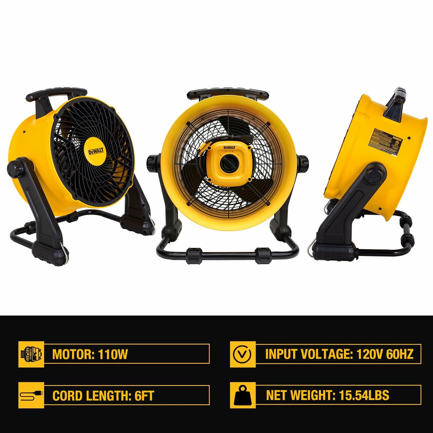 DEWALT 16 Inch Heavy Duty Floor Fan, Barrel Fan, 3-Speed, 360°,Tilting Airflow F