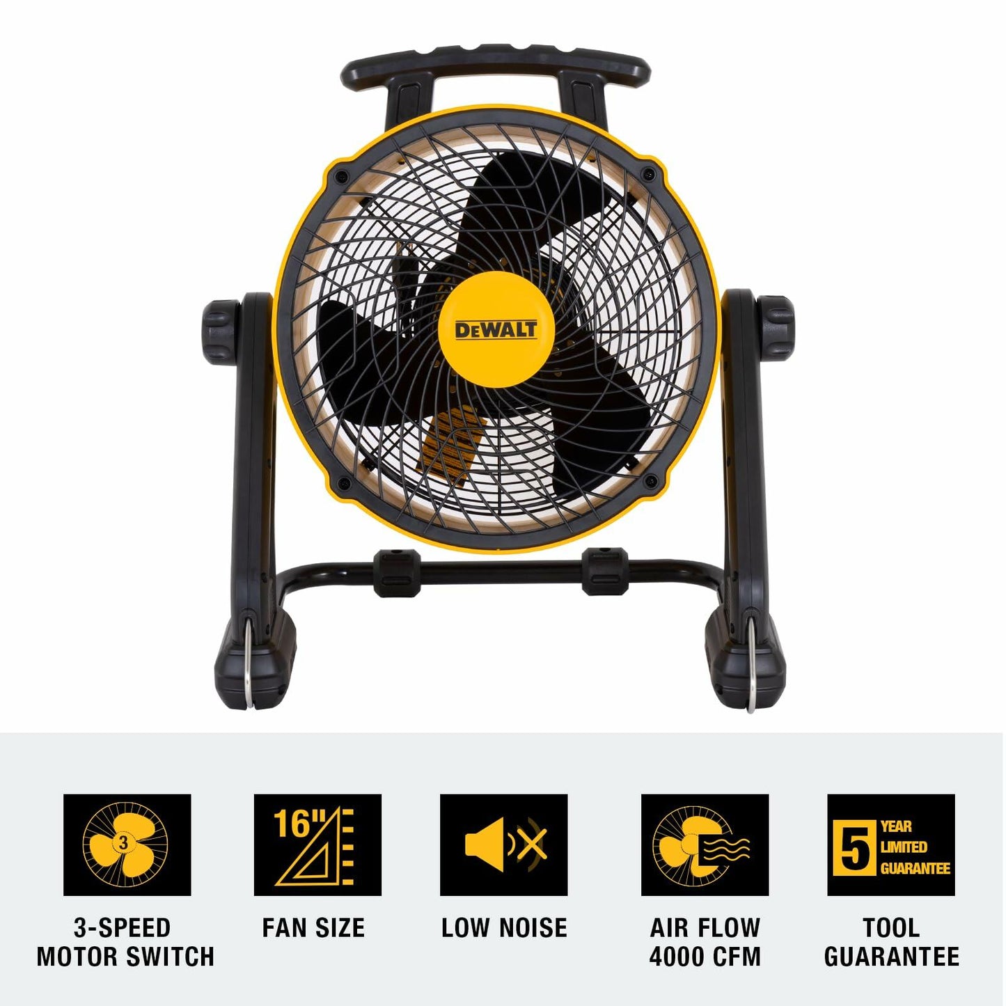 DEWALT 16 Inch Heavy Duty Floor Fan, Barrel Fan, 3-Speed, 360°,Tilting Airflow F